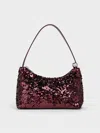 Charles & Keith - Jesmyn Sequinned Two-way Bag In Burgundy