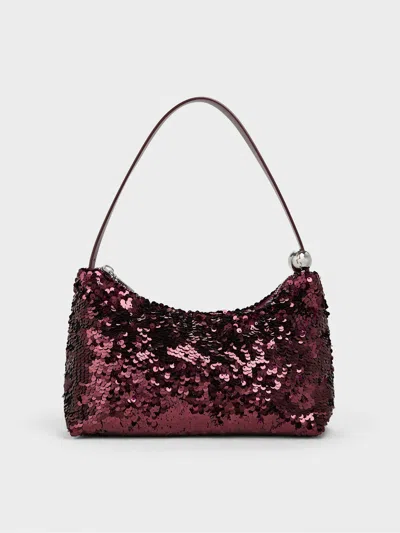 Charles & Keith - Jesmyn Sequinned Two-way Bag In Burgundy