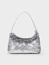 Charles & Keith - Jesmyn Sequinned Two-way Bag In Silver