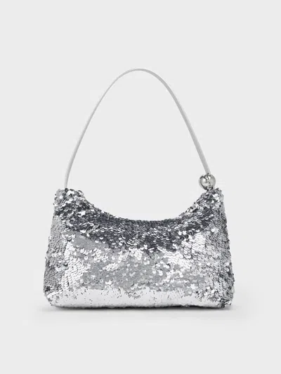 Charles & Keith - Jesmyn Sequinned Two-way Bag In Silver