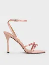 Charles & Keith - Jessy Recycled Polyester Bow Ankle-strap Stiletto-heel Sandals In Pink