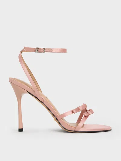 Charles & Keith - Jessy Recycled Polyester Bow Ankle-strap Stiletto-heel Sandals In Pink