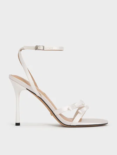Charles & Keith - Jessy Recycled Polyester Bow Ankle-strap Stiletto-heel Sandals In White