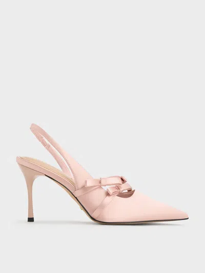 Charles & Keith - Jessy Recycled Polyester Bow Slingback Pumps In Pink
