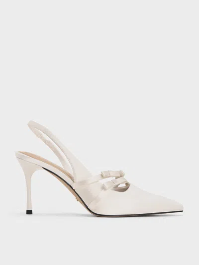Charles & Keith - Jessy Recycled Polyester Bow Slingback Pumps In White
