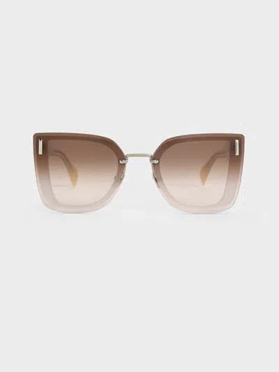 Charles & Keith - Jill Recycled Acetate Geometric Butterfly Sunglasses In Brown