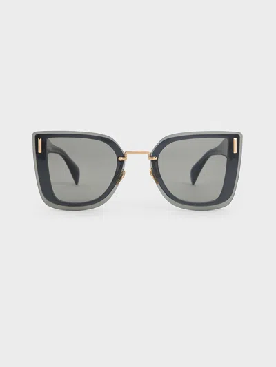 Charles & Keith - Jill Recycled Acetate Geometric Butterfly Sunglasses In Blue