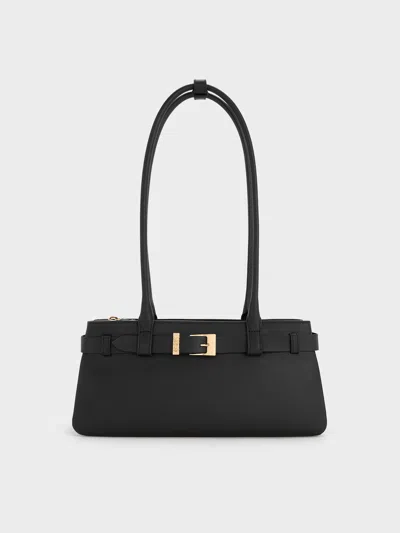 Charles & Keith - Jody Leather Belted Shoulder Bag In Black