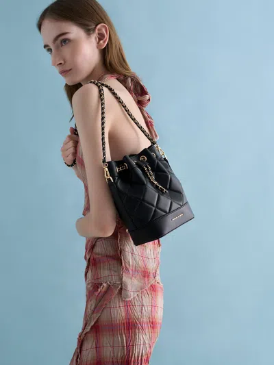Charles & Keith - Julia Quilted Two-way Bucket Bag In Black