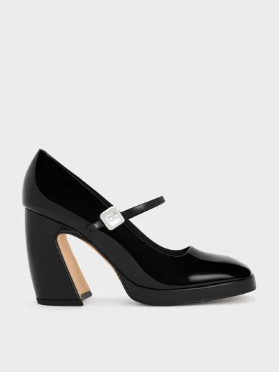 Charles & Keith - Jyll Patent Leather Platform Mary Janes In Black Patent