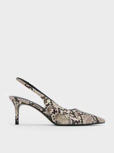 Charles & Keith - Kaia Snake-print Pointed-toe Slingback Pumps