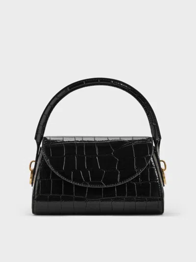 Charles & Keith - Kaila Croc-effect Front Flap Top Handle Bag In Black