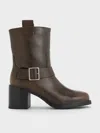 Charles & Keith - Kailey Side-buckle Ankle Boots In Dark Brown
