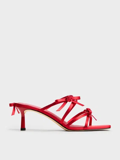 Charles & Keith - Kelis Rose-bow Strappy Heeled Mules In Red