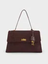 Charles & Keith - Kerry Recycled Suede Top Handle Satchel Bag In Brown