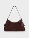 Charles & Keith - Khai Recycled Suede Side-pocket Shoulder Bag In Brown