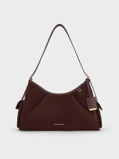 Charles & Keith - Khai Recycled Suede Side-pocket Shoulder Bag In Brown