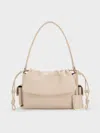 Charles & Keith - Khai Ruched-flap Side-pocket Top Handle Bag In Brown