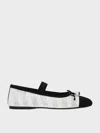 Charles & Keith - Knitted Pearl-accent Bow Ballet Flats In Chalk