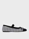 Charles & Keith - Knitted Pearl-accent Bow Ballet Flats In Silver