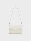 Charles & Keith Koa Square Push-lock Shoulder Bag In Cream