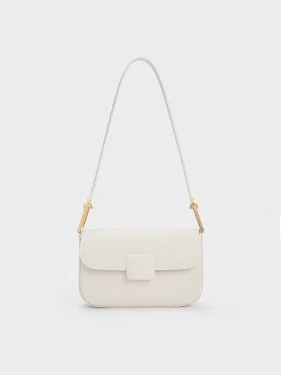 Charles & Keith Koa Square Push-lock Shoulder Bag In Cream