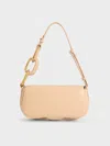 Charles & Keith - Kora Metallic-accent Elongated Bag In Beige