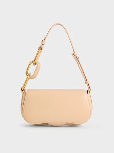 Charles & Keith - Kora Metallic-accent Elongated Bag In Neutral