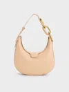Charles & Keith - Kora Metallic-accent Moon Bag In Beige