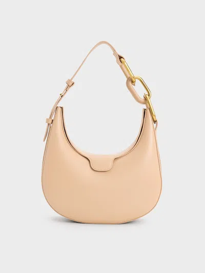 Charles & Keith - Kora Metallic-accent Moon Bag In Neutral