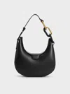 Charles & Keith - Kora Metallic-accent Moon Bag In Black
