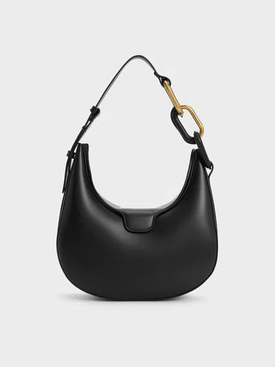 Charles & Keith - Kora Metallic-accent Moon Bag In Black