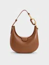 Charles & Keith - Kora Metallic-accent Moon Bag In Chocolate