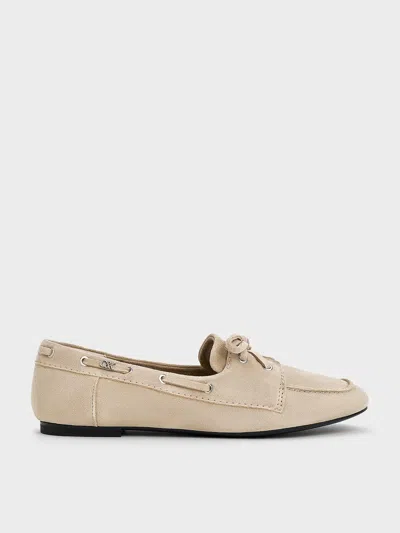 Charles & Keith - Kori Suede Boat Shoes In Beige