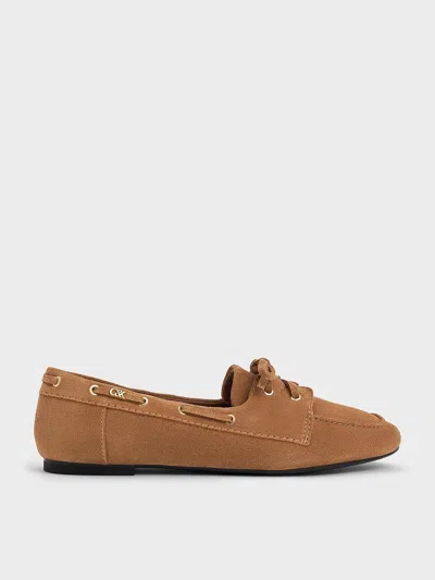 Charles & Keith - Kori Suede Boat Shoes In Cognac