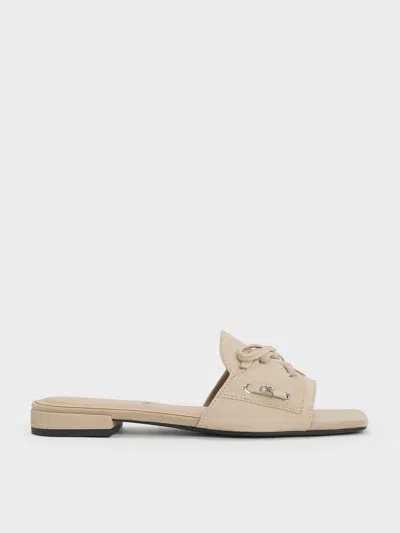 Charles & Keith - Kori Suede Lace-up Slide Sandals In Beige