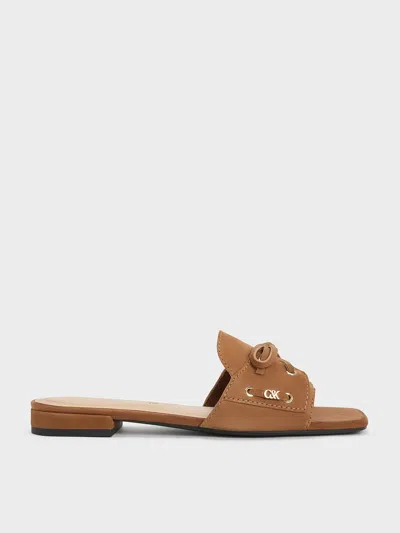 Charles & Keith - Kori Suede Lace-up Slide Sandals In Cognac