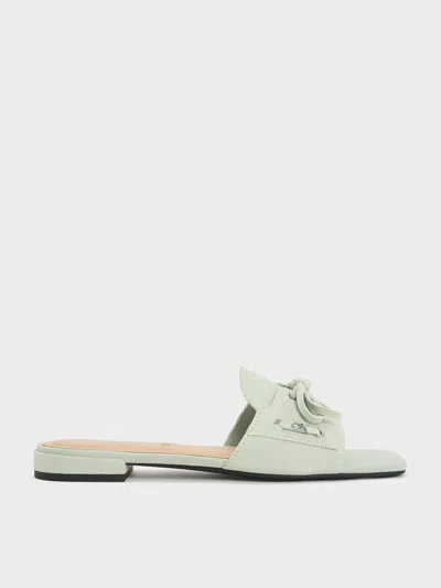 Charles & Keith - Kori Suede Lace-up Slide Sandals In Mint Green