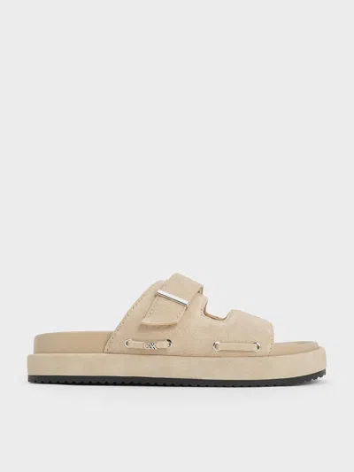 Charles & Keith - Kori Suede Slide Sandals In Beige