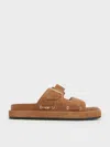 Charles & Keith - Kori Suede Slide Sandals In Cognac