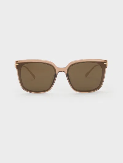 Charles & Keith - Kris Chain-detail Sunglasses In Brown