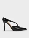 Charles & Keith - Kyra Leather Crossover-strap Stiletto-heel Mules In Black