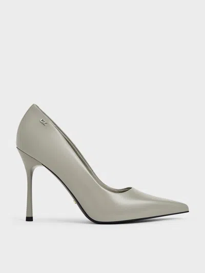 Charles & Keith - Kyra Leather Pointed-toe Pumps In Grey
