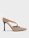 Charles & Keith - Kyra Suede Crossover-strap Stiletto-heel Mules In Nude
