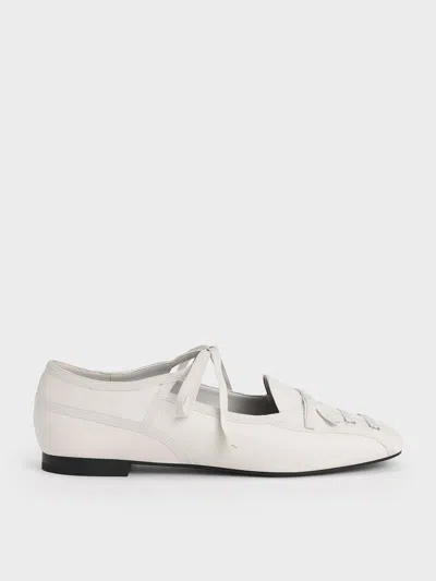 Charles & Keith - Lace-up Bow Ballet Flats In White