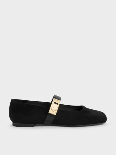 Charles & Keith - Lando Faux Suede Mary Jane Flats In Black