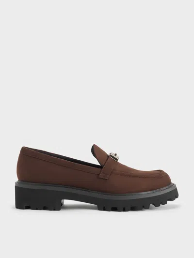 Charles & Keith - Lando Faux Suede Metallic-accent Platform Loafers In Brown