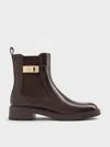Charles & Keith - Lando Faux Suede Metallic-buckle Chelsea Boots In Brown