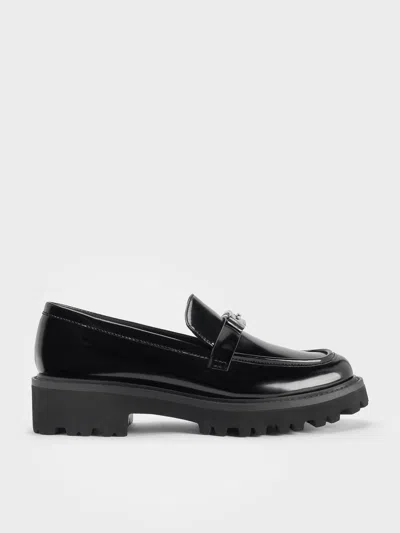 Charles & Keith - Lando Metallic-accent Platform Loafers In Black