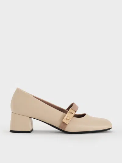 Charles & Keith - Lando Two-tone Metallic-buckle Mary Jane Pumps In Multi